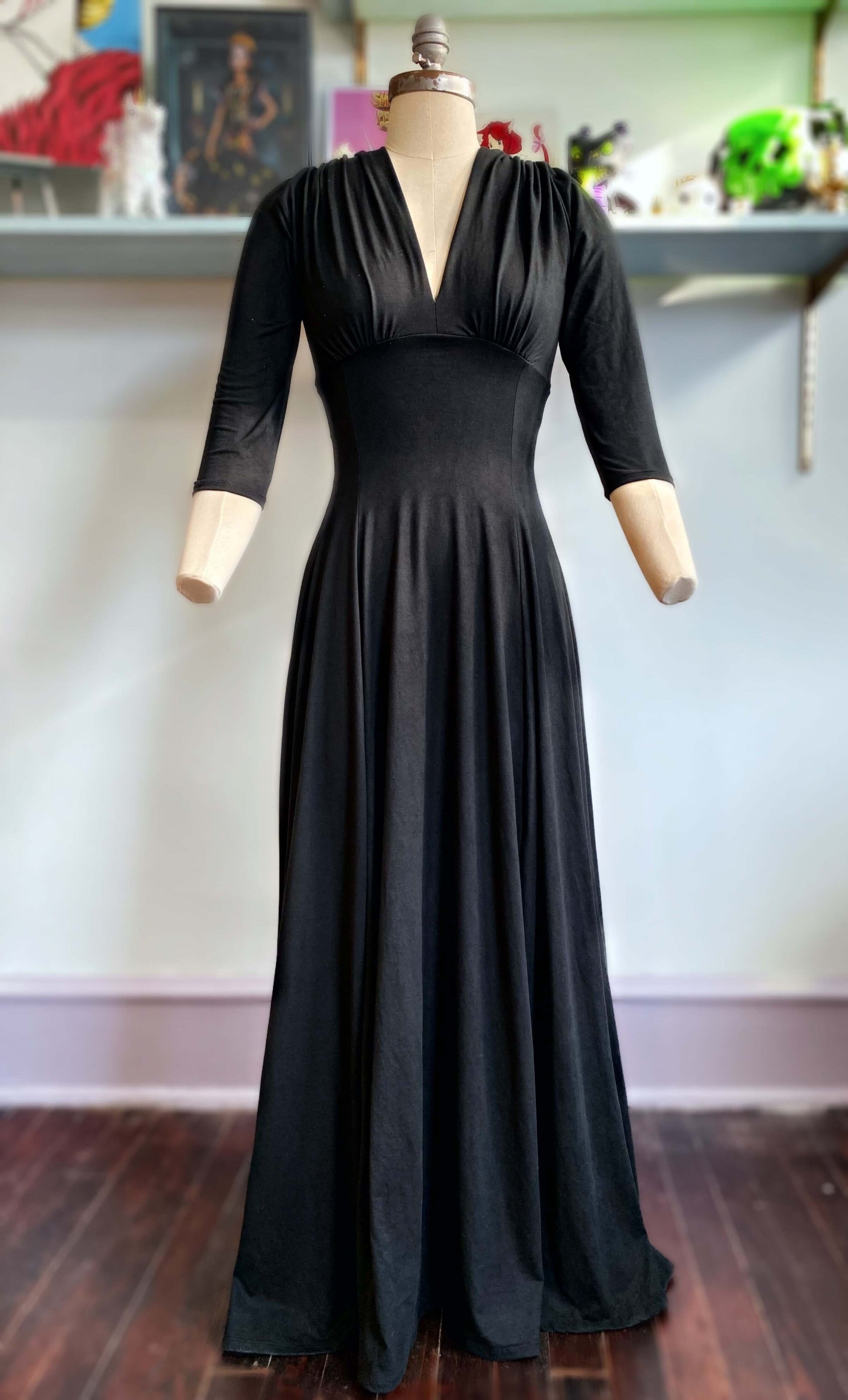 Raquel 3/4 Sleeve Black Maxi dress