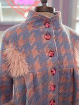 Marie Swing Coat in pink/blue Houndstooth