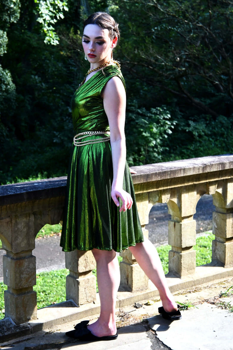 Mythos dress in Gorgon Green Metallic Knit