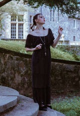 Villanelle Maxi Dress in Black Sparkle Pleated Knit